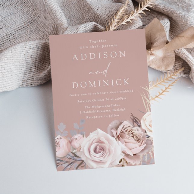 Invitación Hermoso Rosa y Boda Floral de Rubor (Subido por el creador)