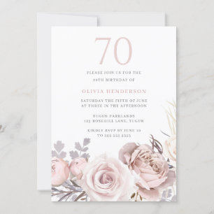 Invitación Hermoso Rosa y fiesta de cumpleaños 70 de Rubor