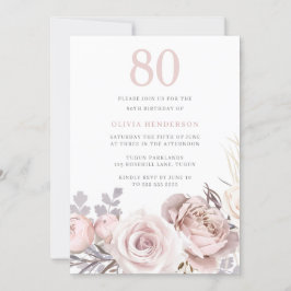 Invitación Hermoso Rosa y fiesta de cumpleaños 80 de Rubor
