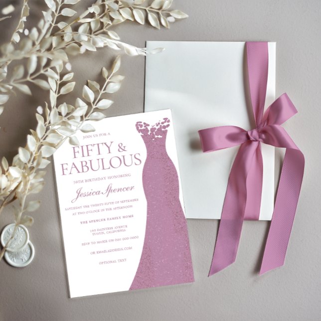 Invitación Hermoso Rosa y vestido rosado 50 cumpleaños (Subido por el creador)