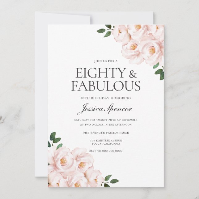 Invitación Hermoso Rubor Pink Elegant 80º cumpleaños (Anverso)