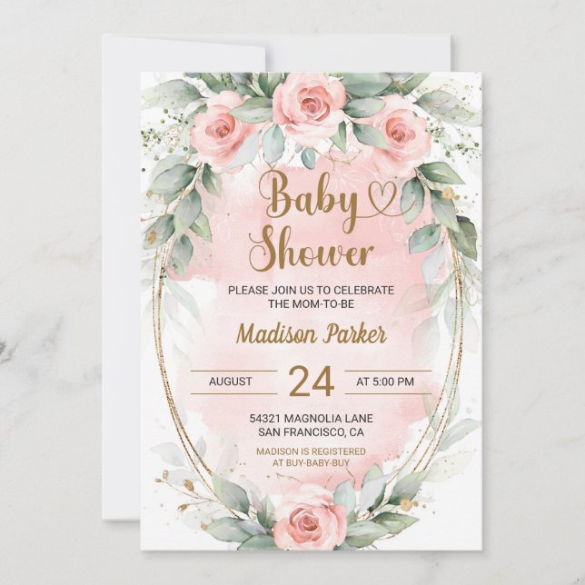 Invitación Hermoso Rubor Rosa Baby Shower (Anverso)