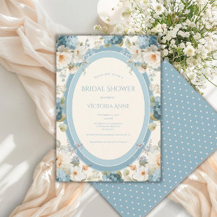 Invitación Hermoso Shower Nupcial Floral de Hortensias Azules