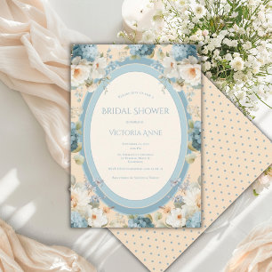 Invitación Hermoso Shower Nupcial Floral de Hortensias Azules
