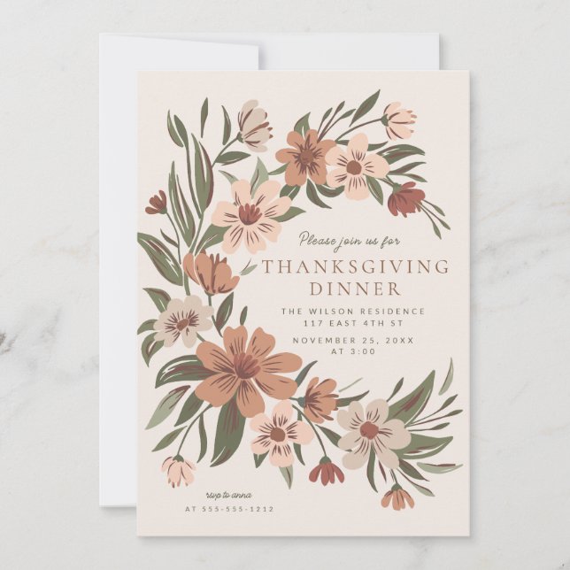 Invitación Hermoso spray floral otoño/otoño Acción de Gracias (Anverso)