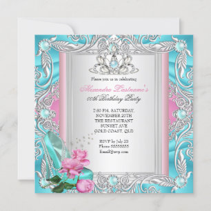 Invitación Hermoso Tacón Alto Rosado Turquesa para Fiesta de