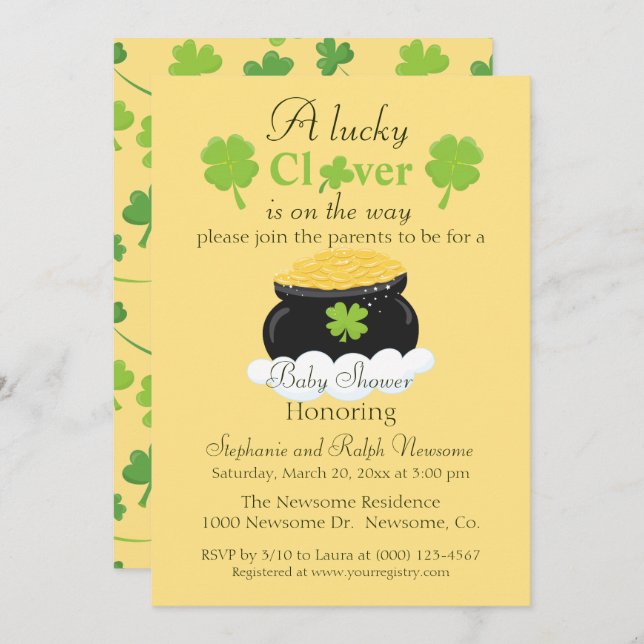 Invitación Hermoso tema de Baby Shower St. Patrick (Anverso / Reverso)