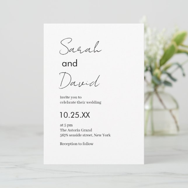 Invitación Hermoso texto clásico boda en blanco y negro (Anverso de pie)