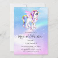 Hermoso unicornio con cumpleaños Rainbow Mane
