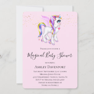 Invitación Hermoso Unicornio con Melena de Arcoíris Baby Show