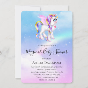 Invitación Hermoso Unicornio con Melena de Arcoíris Baby Show