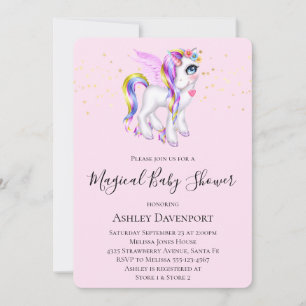 Invitación Hermoso Unicornio con Melena de Arcoíris Baby Show
