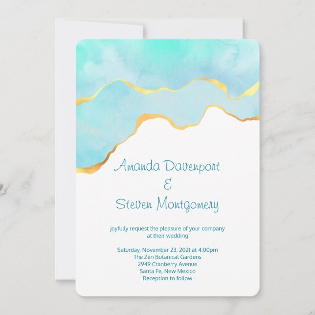 Invitación Hermoso verde tropical con Boda de la frontera dor (Anverso)
