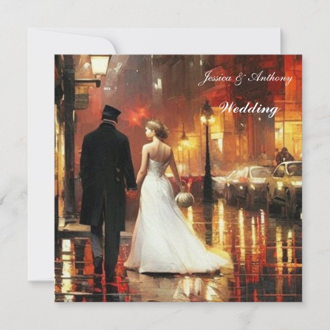 Invitación Hermoso vestido blanco Boda Tuxedo (Anverso)