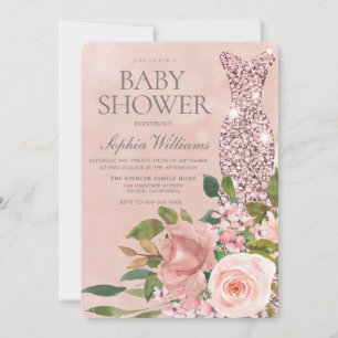 Invitación Hermoso vestido rosa de aguja Rosa Baby Shower dor