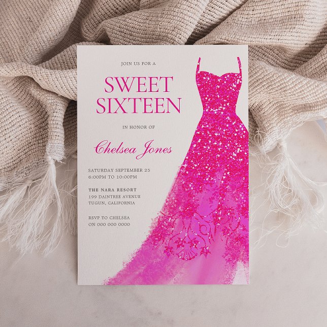 Invitación Hermoso vestido rosa dulce dieciséis Fiestas (Subido por el creador)