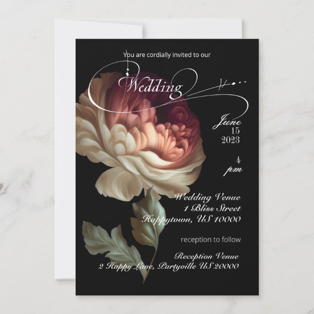 Invitación Hermoso Viejo Mundo Romántico Pintado Flor P1ink (Reverso)