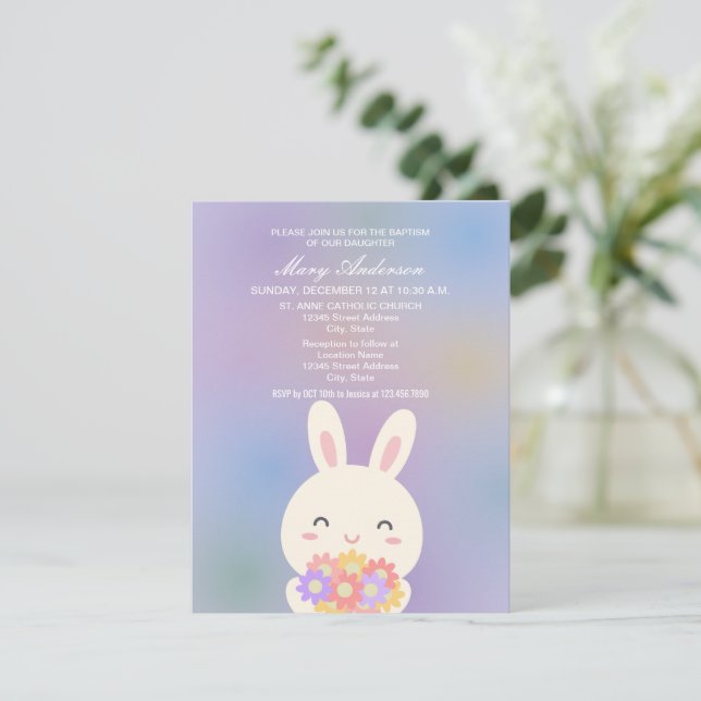 Invitación Hermoso y dulce flor bautizo bautizo por bebé (Anverso de pie)