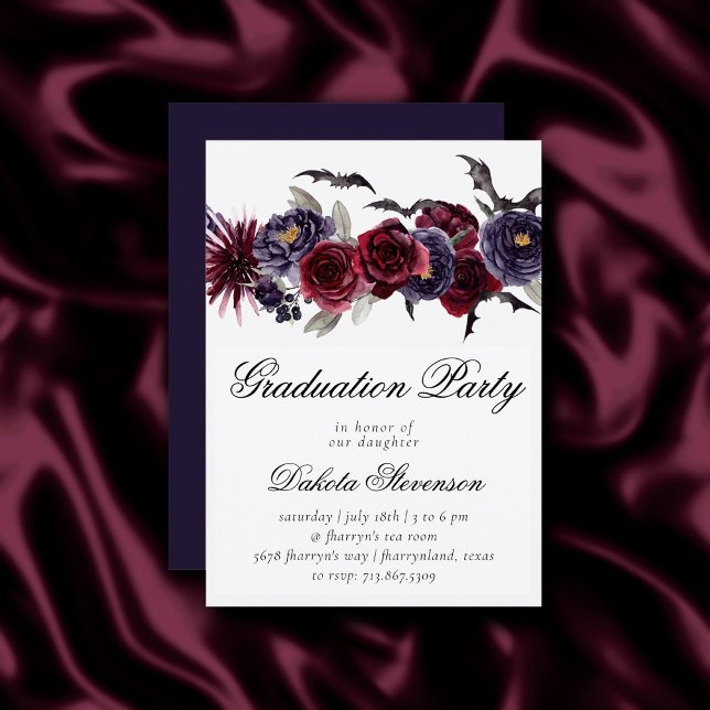 Invitación Hermoso y espeluznante | Graduación de Bats Floral (Subido por el creador)