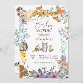 Invitación Hermosos animales de bosque de hierba de madera de