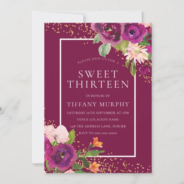 Invitación Hermosos Chicas de flores rosadas 13ª fiesta de cu (Anverso)