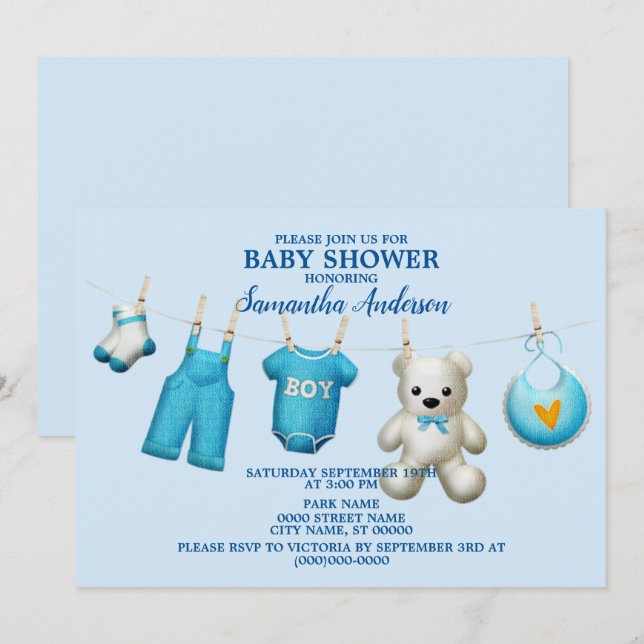 Invitación Hermosos chicos azules de Baby Shower (Anverso / Reverso)