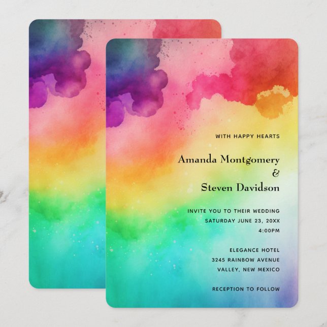 Invitación Hermosos colores arcoiris Resumen Boda de diseño (Anverso / Reverso)