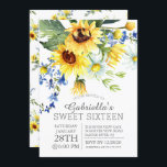 Invitación Hermosos girasoles amarillos dulces Dieciséis Fies<br><div class="desc">Moderna y moderna invitación dulce dieciséis con hermosos girasoles amarillos y ramo floral de margarita.  Elegante y dulce moda,  dieciséis invitaciones para fiestas.</div>