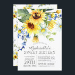 Invitación Hermosos girasoles amarillos dulces Dieciséis Fies<br><div class="desc">Moderna y moderna invitación dulce dieciséis con hermosos girasoles amarillos y ramo floral de margarita.  Elegante y dulce moda,  dieciséis invitaciones para fiestas.</div>