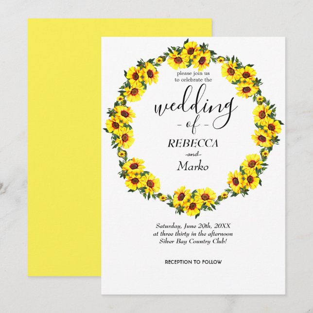 Invitación Hermosos girasoles amarillos en una simple invi bl (Anverso / Reverso)