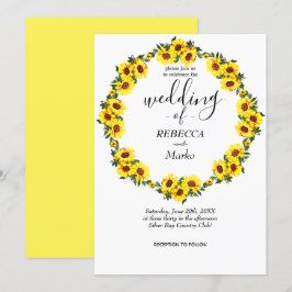 Invitación Hermosos girasoles amarillos en una simple invi bl