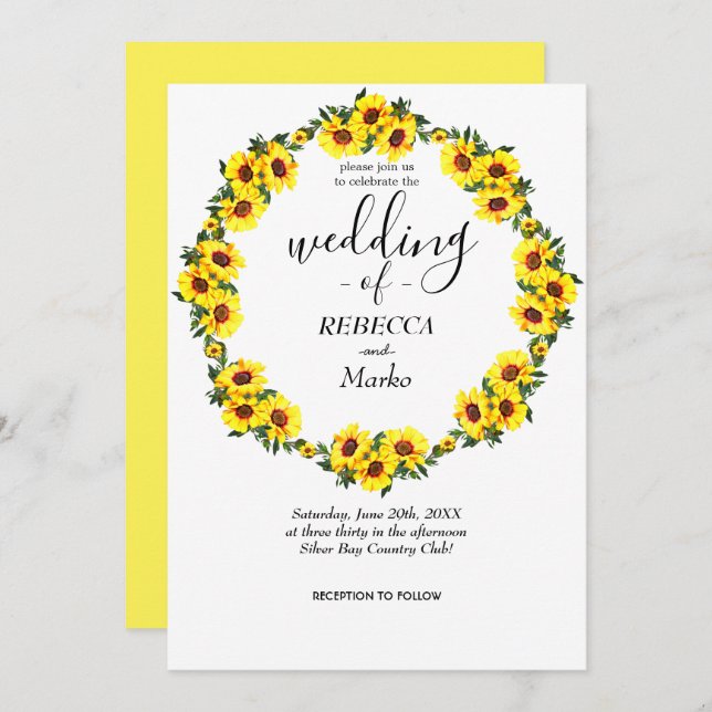 Invitación Hermosos girasoles amarillos en una simple invitac (Anverso / Reverso)