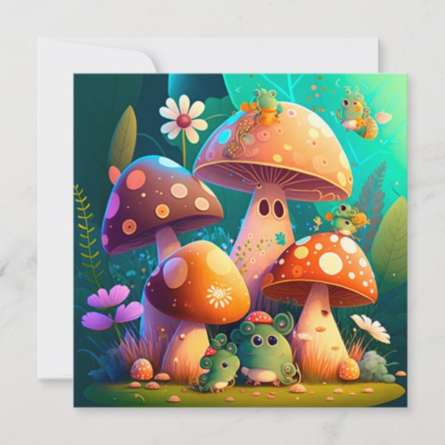 Invitación Hermosos hongos bebé verdes adorables (Anverso)