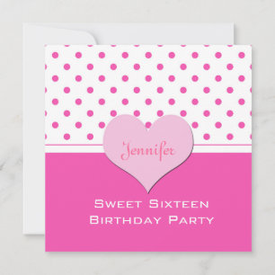 Invitación Hermosos lunares rosados dulces dieciséis cumpleañ
