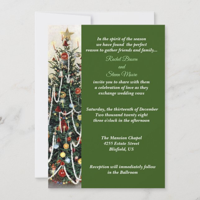 Invitación Hermosos Navidades de árbol iluminados casándose c (Anverso)