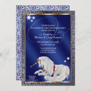 Invitación Hermosos Navidades de fantasía Unicorn Joy Blue