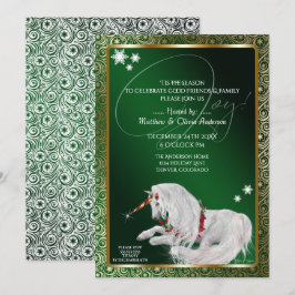 Invitación Hermosos Navidades de fantasía Unicorn Joy Green