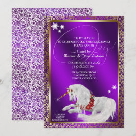 Invitación Hermosos Navidades de fantasía Unicorn Joy Purple