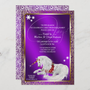 Invitación Hermosos Navidades de fantasía Unicorn Joy Purple