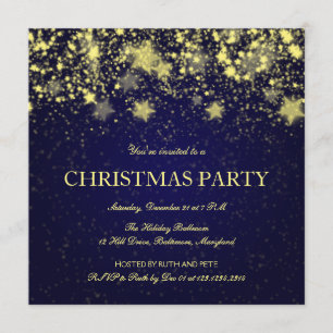 Invitación Hermosos Navidades Fiesta Estrellas brillantes Azu