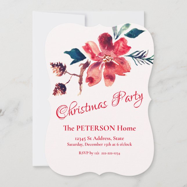 Invitación Hermosos Navidades Flores Fiesta Pinecones (Anverso)