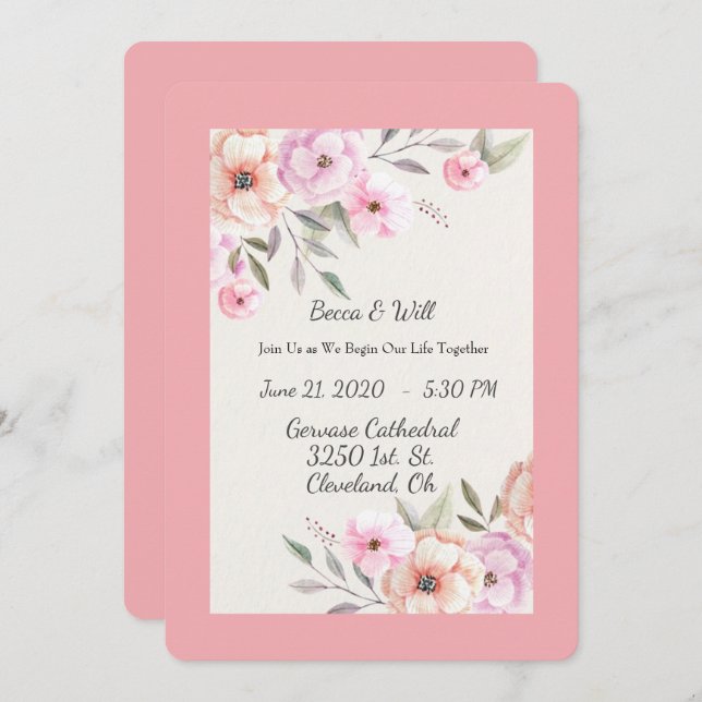 Invitación Hermosos Pétalos Pastel (Anverso / Reverso)