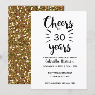 Invitación Hermosos Purpurinas de oro vitorean a 30 años