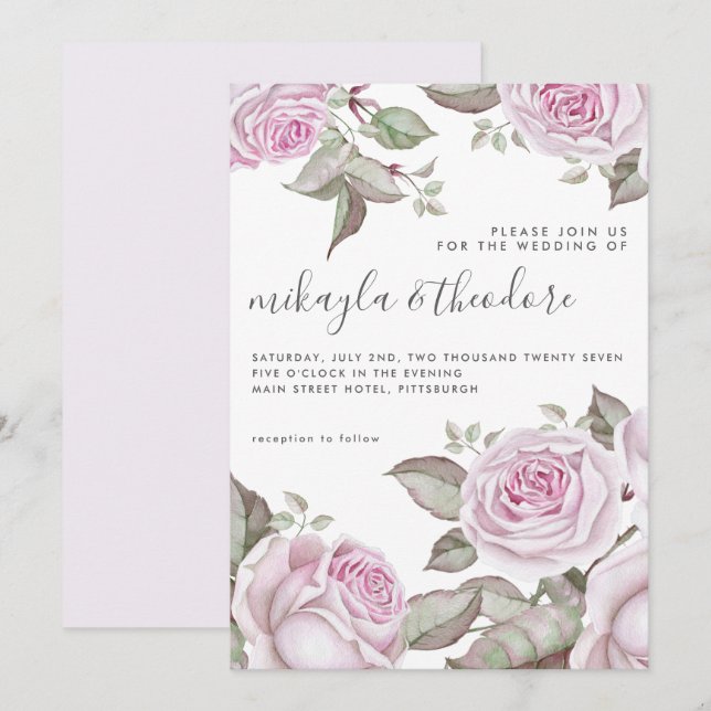 Invitación Hermosos Rosas de color morado suave (Anverso / Reverso)
