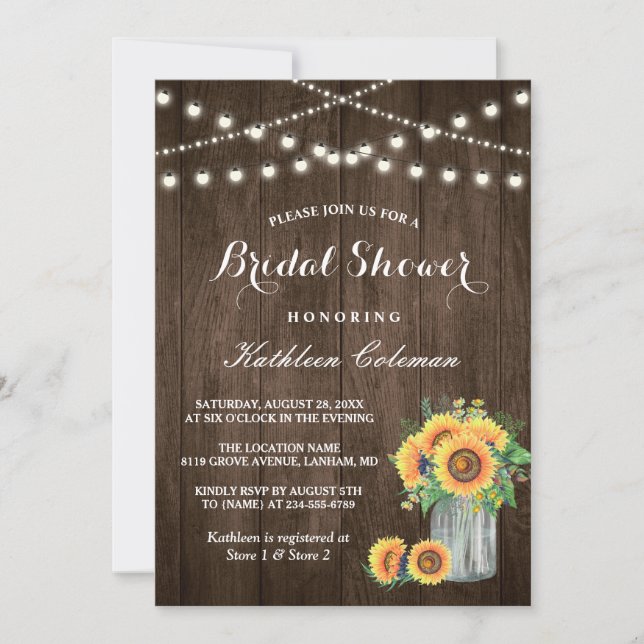 Invitación Hermosos Sunflowers Rústica Wood Bridal Shower (Anverso)