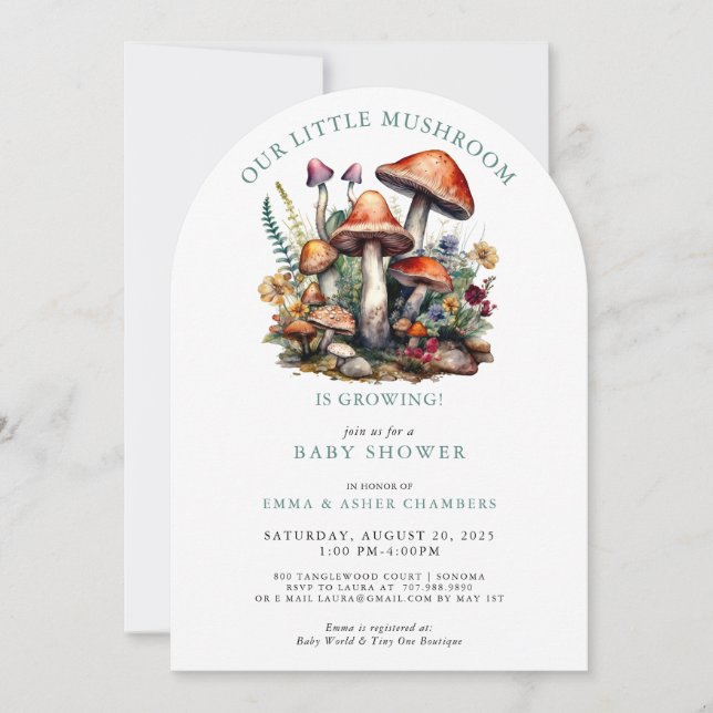 Invitación Hermosos y encantadores hongos Woodland Baby Showe (Anverso)