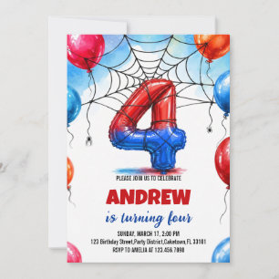 Invitación Héroe de Telaraña Cumpleaños Globo Rojo Azul