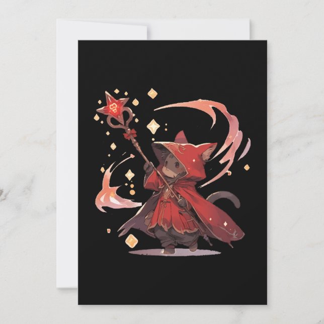 Invitación Héroe Gato Mago Rojo Lindo (Anverso)