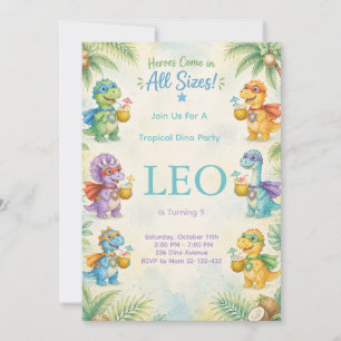 Invitación Heroes Come in All Sizes Dinosaur Birthday