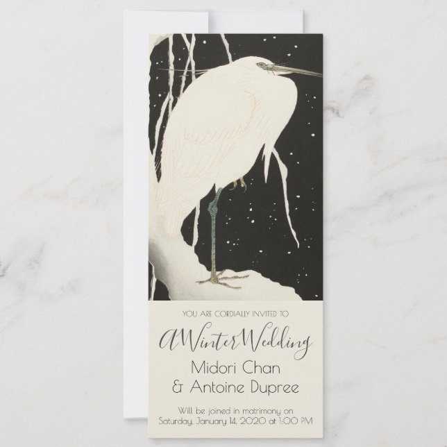 Invitación Heron Blanco En Boda De Invierno De Nieve (Anverso)
